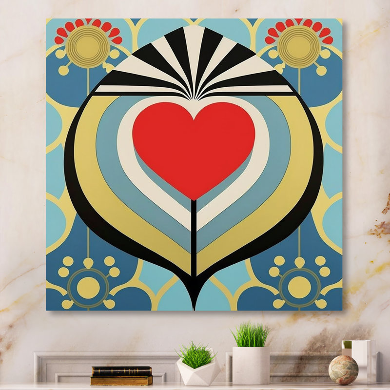 Brillant cœur rouge contemporain IV - décoration murale abstraite romantique en métal - MT81343, H 23 po x l 23 po x P 1 po