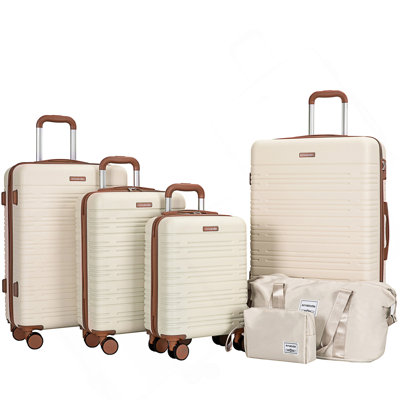 6 Piece Luggage Set, ABS Hard Shell Travel Suitcase With TSA Lock,BEIGE