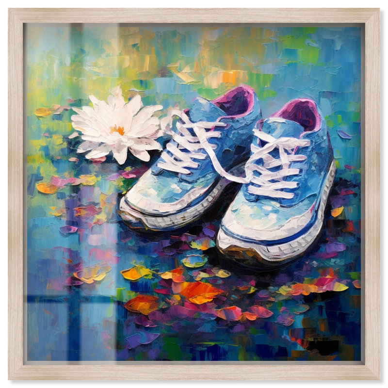 «Lily Pad Sneakers Shadowbox Print Sneaker» par Art Remedy, H 41 po x l 41 po, Crème, crème
