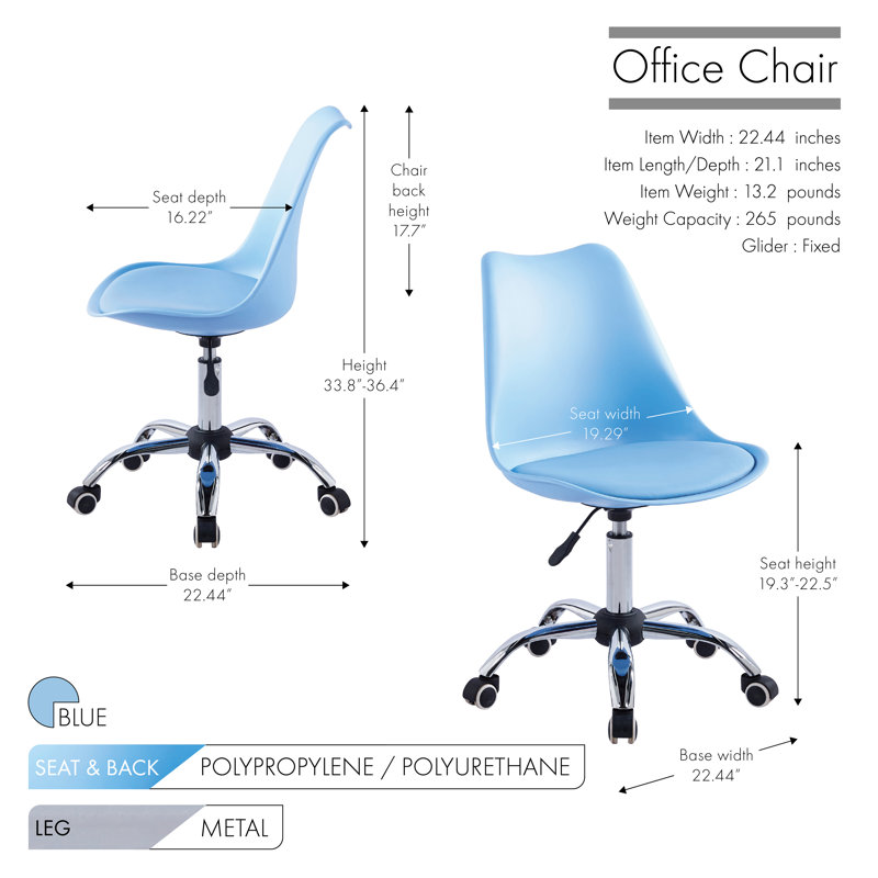 Noblitt Height Adjustable Swivel Office Chair, Blue