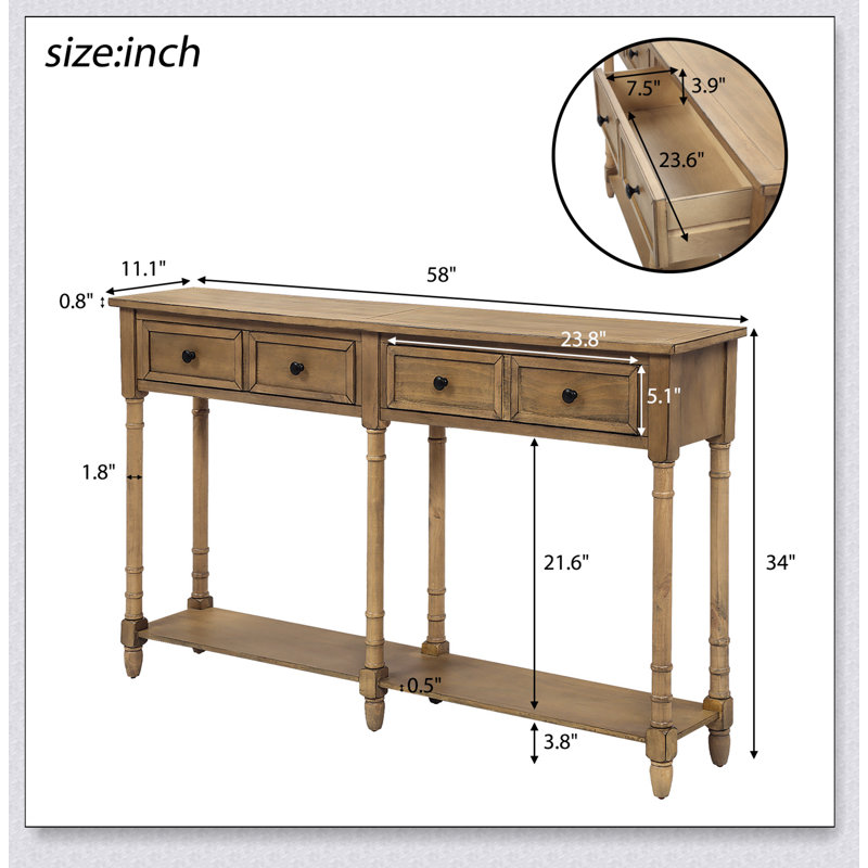 Rustic Console Table With Two Storage Drawers And Bottom Shelf For Easy Assembly And Elegant Living Room Decor, Old Pine