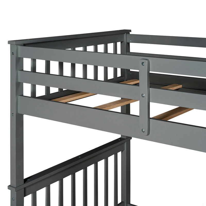 Lit superposé simple au-dessus de simple avec échelles et deux tiroirs de rangement, Gris