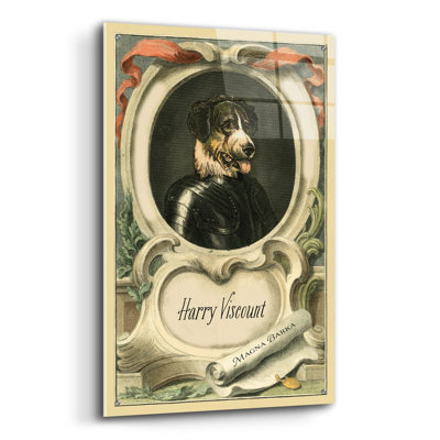 Art mural en verre épique «Royal Dog Portrait 3» par Alicia Longley, 24 po x 36 po