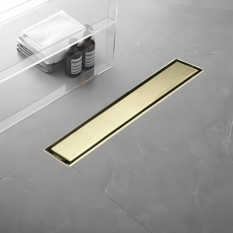 12 In. Shower Drain With 2-In-1 Tile Insert Panel  Stainless Steel Linear Drain For Fast Drainage In Brushed Gold