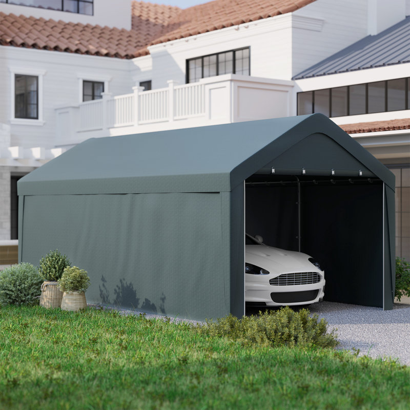 Abri d'auto, abri d'auto 10 x 20 pi avec 2 portes à enroulement, gris foncé