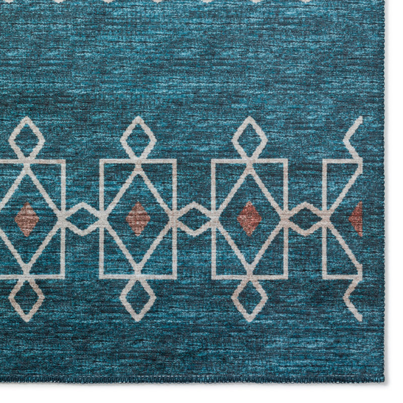 Tapis bleu / blanc / brun tissé à la machine Anber, Rectangle 8 pi x 10 pi