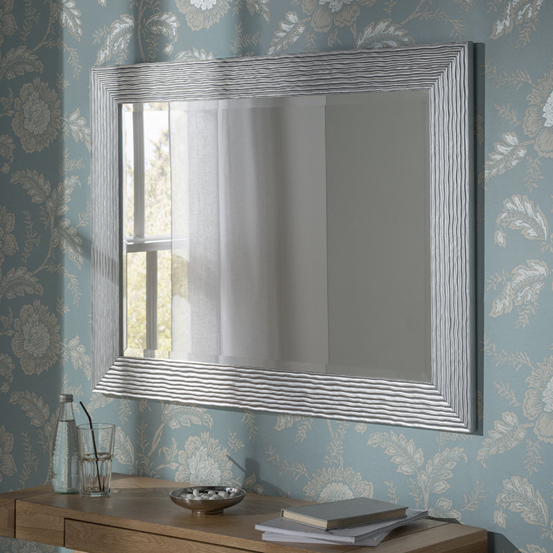 Madge Wavy Framed Wall Mounted Accent Mirror Bevelled, 67cm H x 92.5cm W, Silver