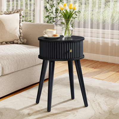 Round End Table with Solid Wood Legs