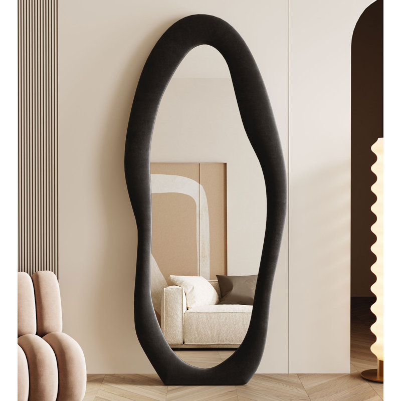  Large Full Length Mirror 70.8"x31.5", Oversized Irregular Wavy Mirror, Arched Floor Mirror, Wall Mirror Standing Hanging Or Leaning Against Wall For Bedroom, Flannel Wrapped Wooden Frame Mirror