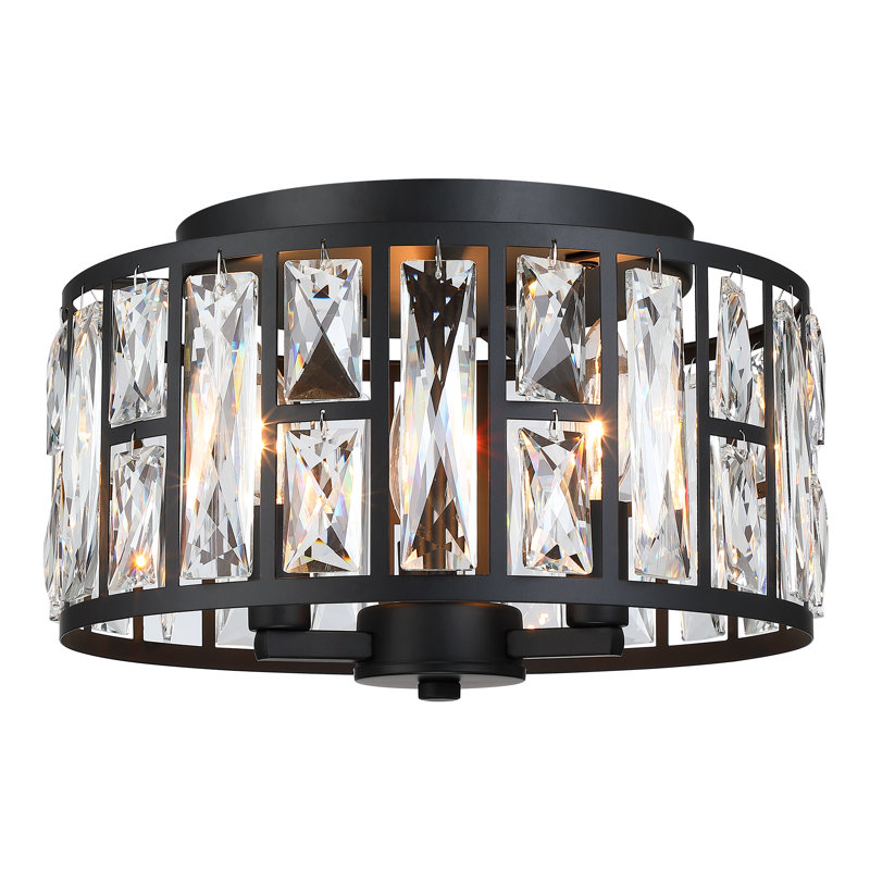 Black Metal and Crystal 12" Flush Mount Ceiling Light