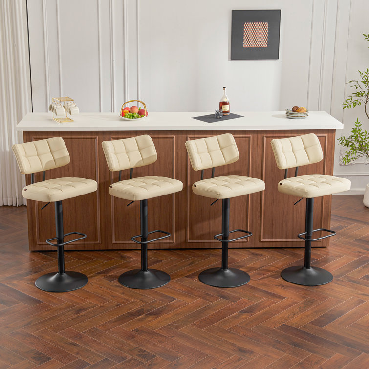 Swivel Adjustable Height Bar Stools with Footrest and Thick Cushion Curved Backrest(Set of 2)