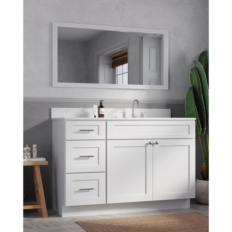 Disar 52'' Single Bathroom Vanity with Quartz Top, Right, White