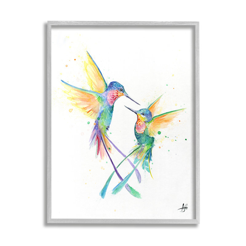 «Rainbow Birds Flying Duo» par Marc Allante - cadre flottant, impression sur bois, H 30 po x l 24 po x P 1,5 po