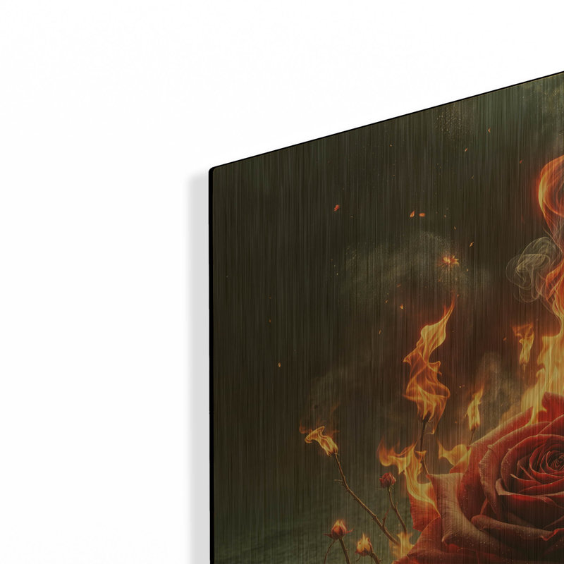 «Red Rose on Fire 4» par Rey Klimt, art mural en métal, 24 po x 24 po