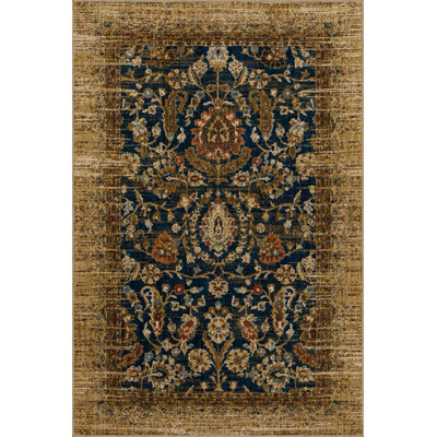 Navy Themed Traditional Motif Floral Patterned Vintage Decorative Rug