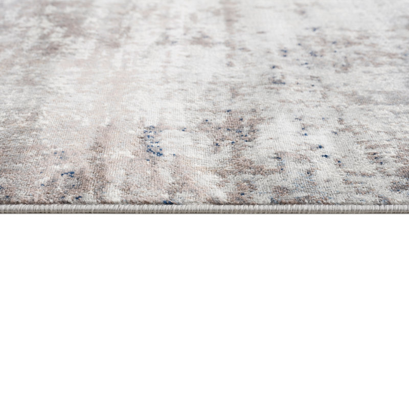 Abstract Navy/Ivory/Light brown Area Rug, Rectangle 5' x 8'