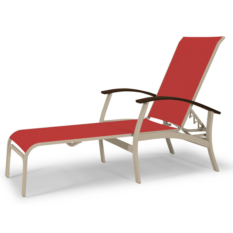 Chaise longue inclinable Askar, Rouge 1D Sunbrella®, Kona P10, Blanc brillant