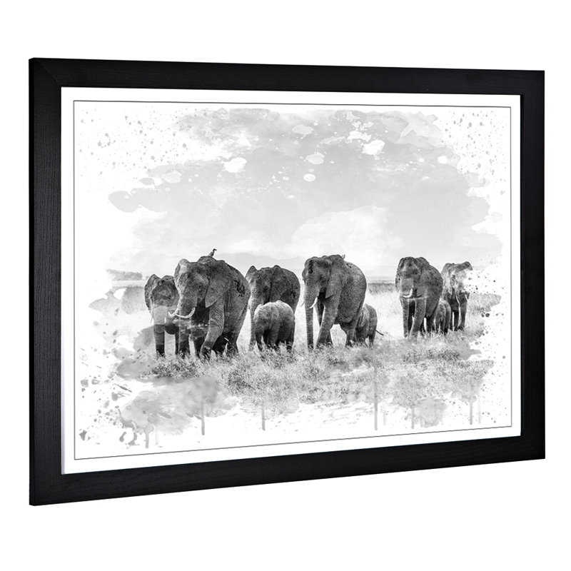 Herd of Elephants - Wall Art, 45cm H x 62cm W, Framed Picture