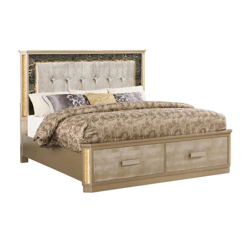Grand lit de luxe de luxe en opulence dorée avec tête de lit - fabrication en bois de couleur