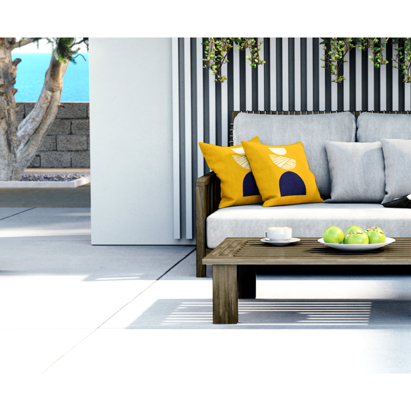 Jeté carré en polyester intérieur / extérieur, L 17 po x H 17 po, Jaune / Bleu Marine