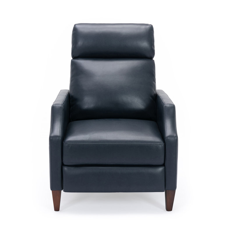 Biscoe Push Back Recliner, Dark Blue Faux Leather