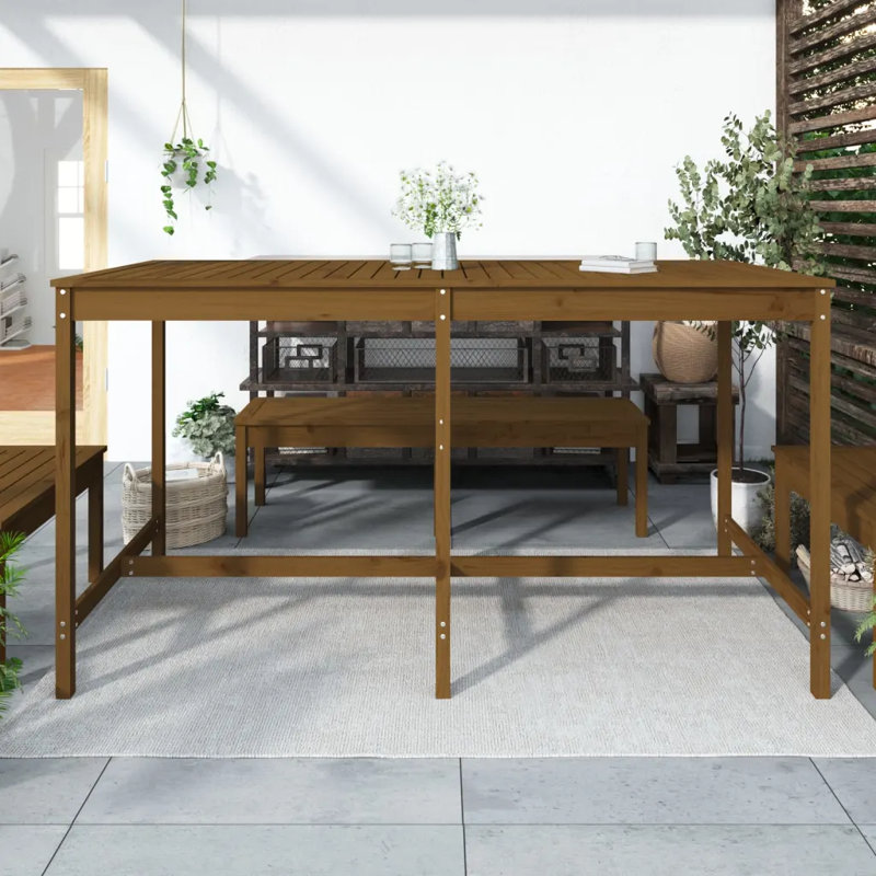Vandever Rectangular Pine Outdoor Dining Table , cm W cm D, Honey Brown, 110cm H x 203.5cm W x 90cm D