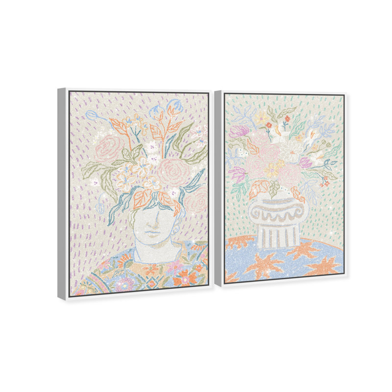 Summer Flourish Set Set by Oliver Gal, 92"H x 62"W, White Floater Frame