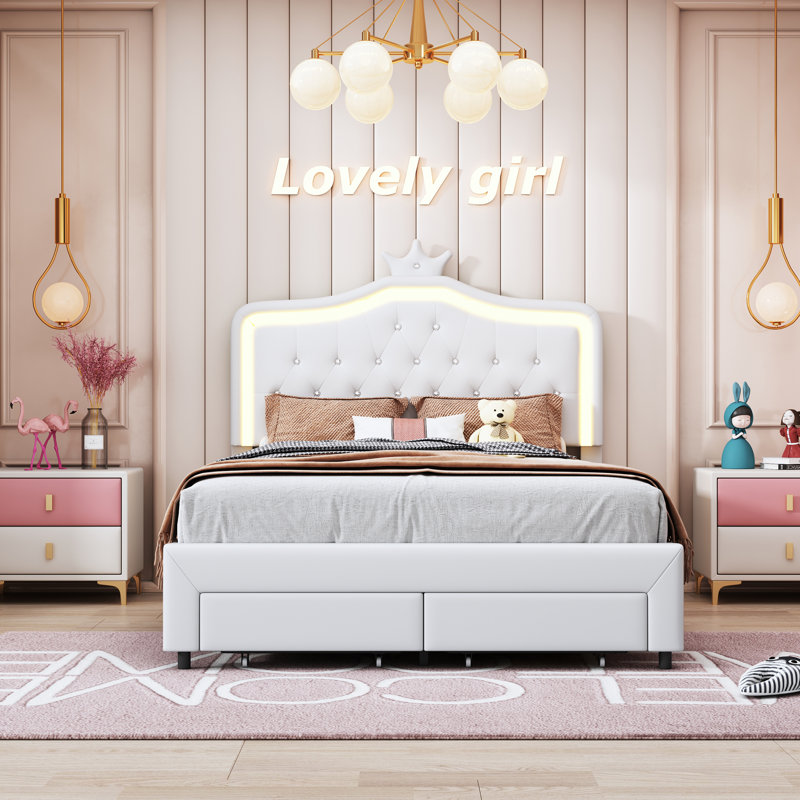 Upholstered Storage Bed, European Double (140 x 200 cm), White