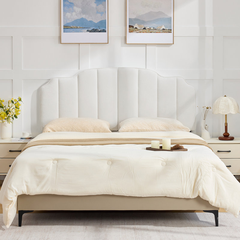 Vertical Channel Tufting Upholstered Headboard Adjustable Height & Width Bed Head Board, Full / Queen, White