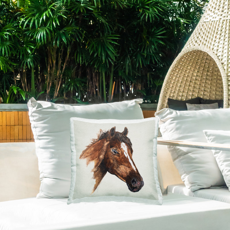 Coussin d'extérieur détaillé à imprimé cheval brun détaillé par Filippo Ioco