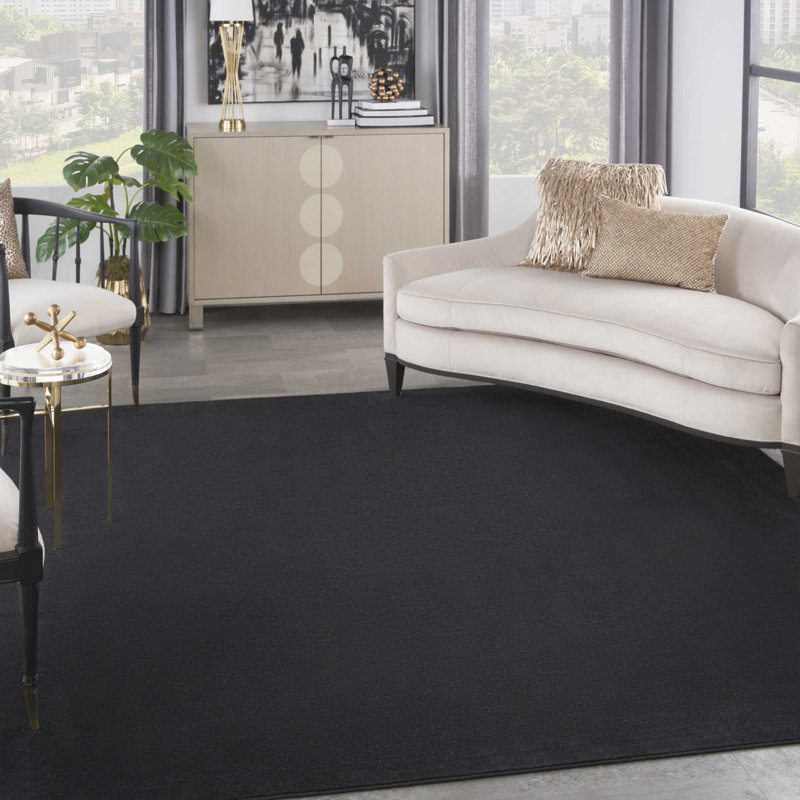 Mullican Sandy Solid Black Easy Care Indoor/Outdoor Area Rug, Square 9'