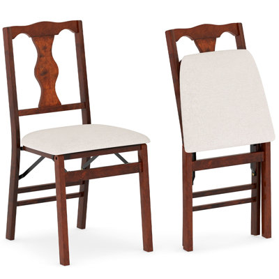 Set of 4 Folding Dining Chairs w/Rubber Wood Frame Soft Padded Seat Cushion