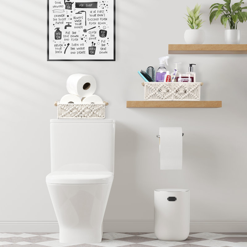 White Macrame Rectangular Fabric Storage Baskets Set