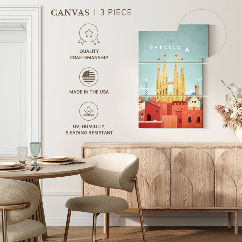 Affiche de voyage rétro Nicci Barcelona, H 38 po x l 24 po