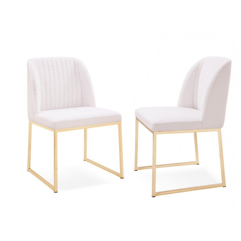 Ensemble de deux chaises d'appoint à oreilles rembourrées en tissu blanc et or