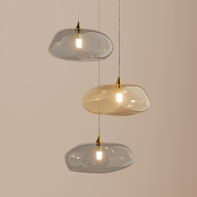 Luminaire suspendu en forme de globe à 3 lumières Kloud, Chrome chrome, 1 Amber, 2 Grey