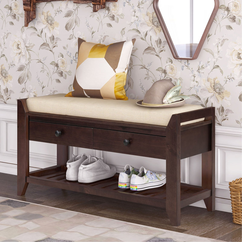 Shoe Rack With Cushioned Seat And Drawers, Multipurpose Entryway Storage Bench, Espresso