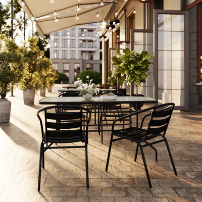 5 Piece Outdoor Patio Dining Set - Tempered Patio Table, 4 Flex Comfort Stack Chairs