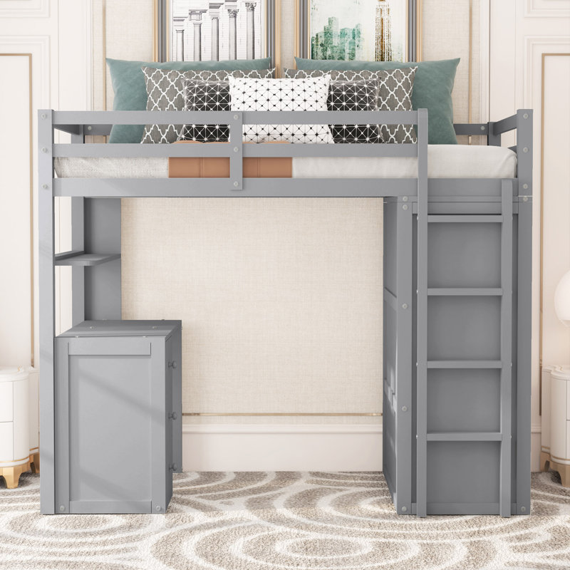 Gerrilyn Kids Twin Loft Bed with Drawers, Gray