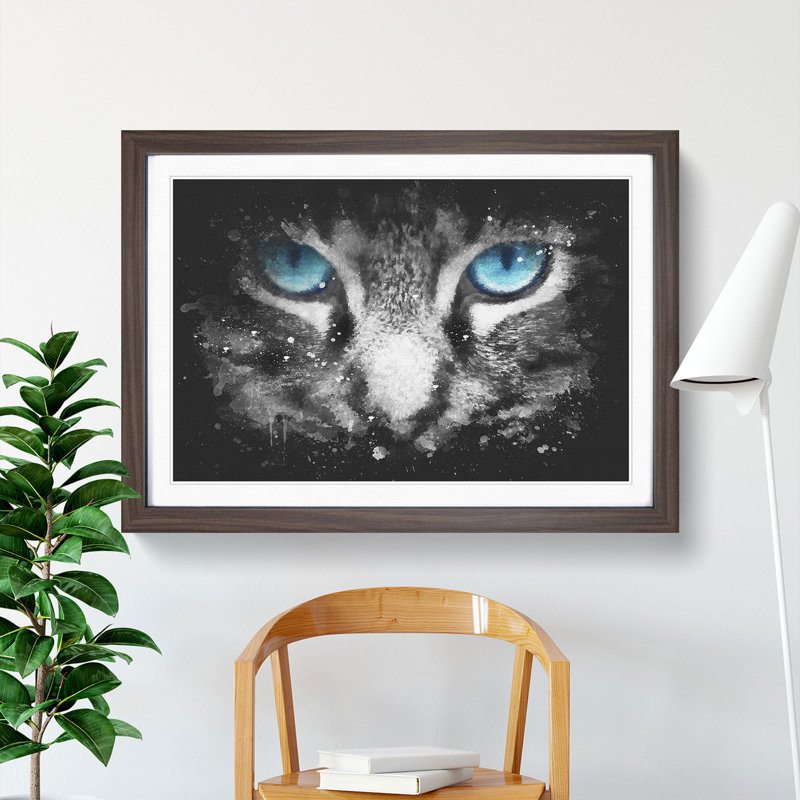 Bright Blue Cat Eyes - Picture Frame Painting Print, 45cm H x 63cm W x 2cm D, Walnut Framed