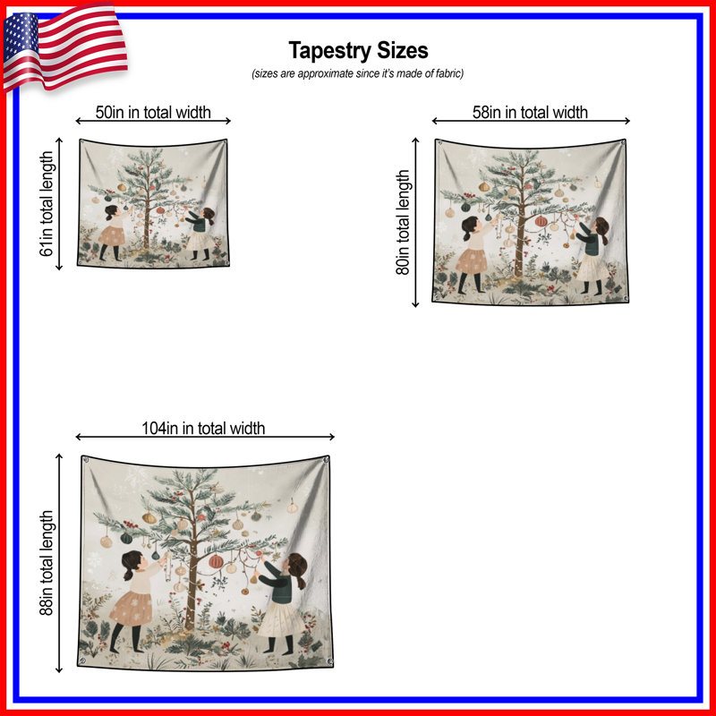 Christmas Wall Tapestry -  Holiday Wall Decor, 51in H x60in W with 4 Grommets