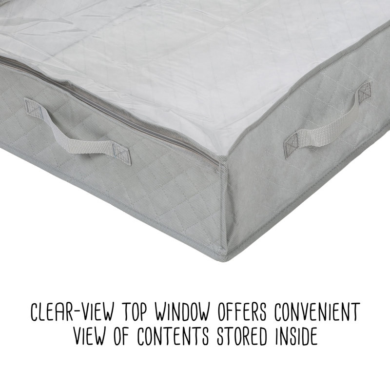 3-Pack Under Bed Fabric Storage Container Bags For Clothes & Blankets With Window And Handles, 34 X 17.9 X 5.9 Inches, Grey