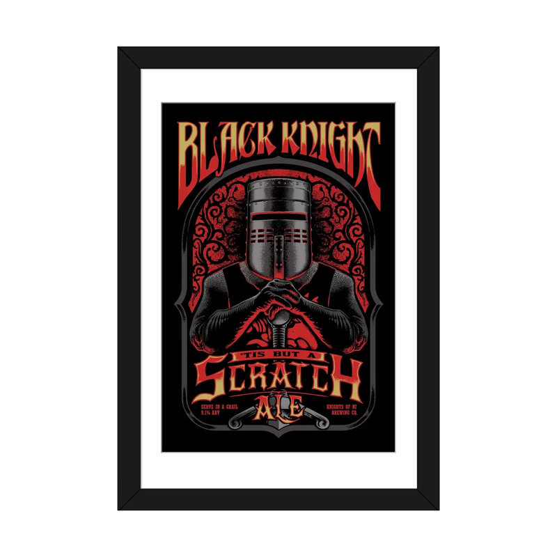 « black knight ale », impression sur toile, H 24 po x l 16 po x P 1 po, Papier d'art encadré noir, Blanc