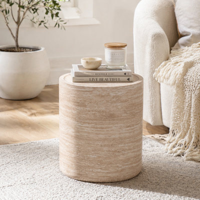 Round End Table with Mars Pattern for Living Room, Modern Drum Circle Side Table
