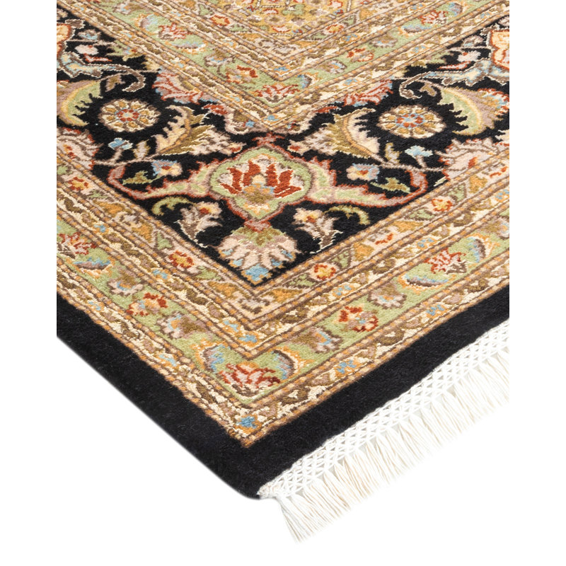 Tapis noir / brun / ivoire noué à la main de conception unique 8 pi x 9 pi 10 po Hayner