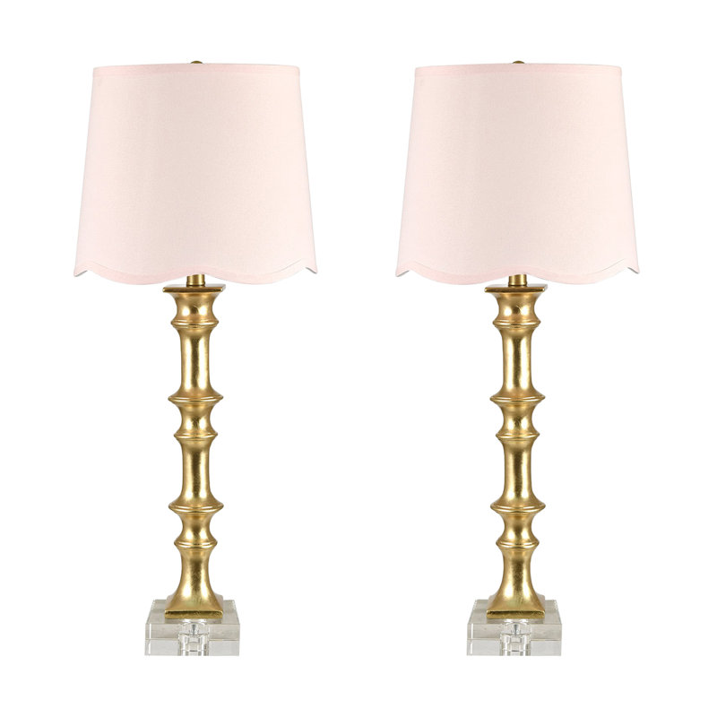31.75" Crystal Table Lamp With Pink Shade, Pink
