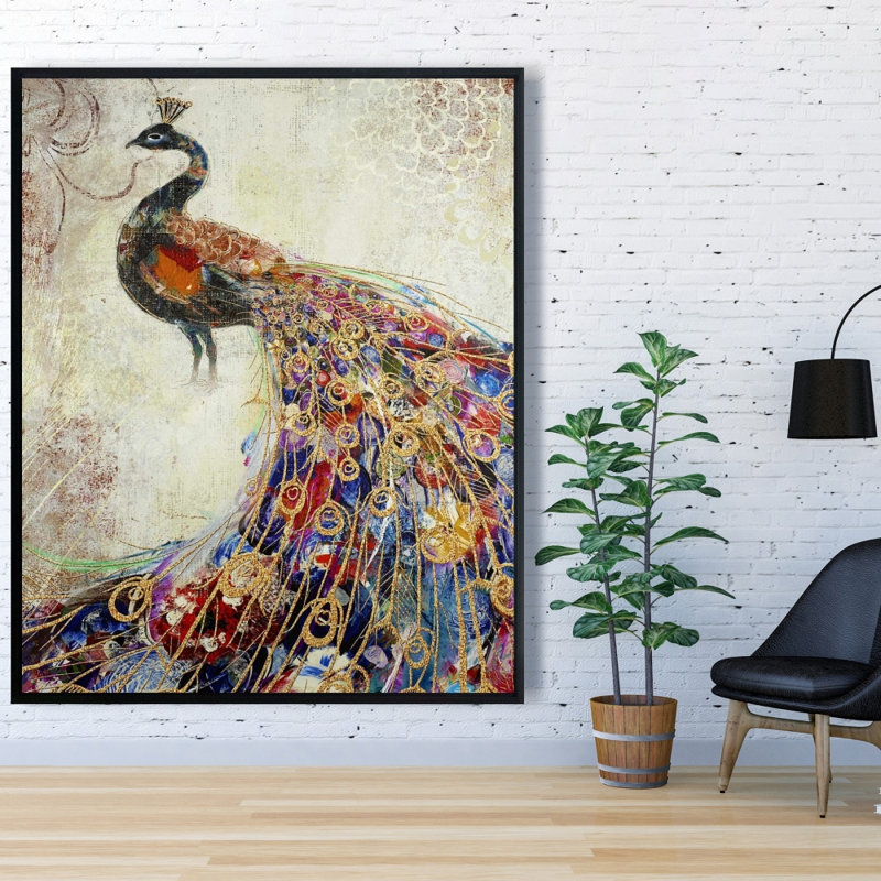 Impression de paon majestueux sur toile, H 60 po x l 48 po