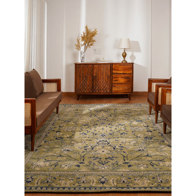 Hand Knotted Loom Wool Eco-Friendly Area Rugs - 8'x10', Rectangle, Light Green, Oriental Design, High Pile Thick Handmade Anti Skid Area Rugs for Living Room, Bed Room
