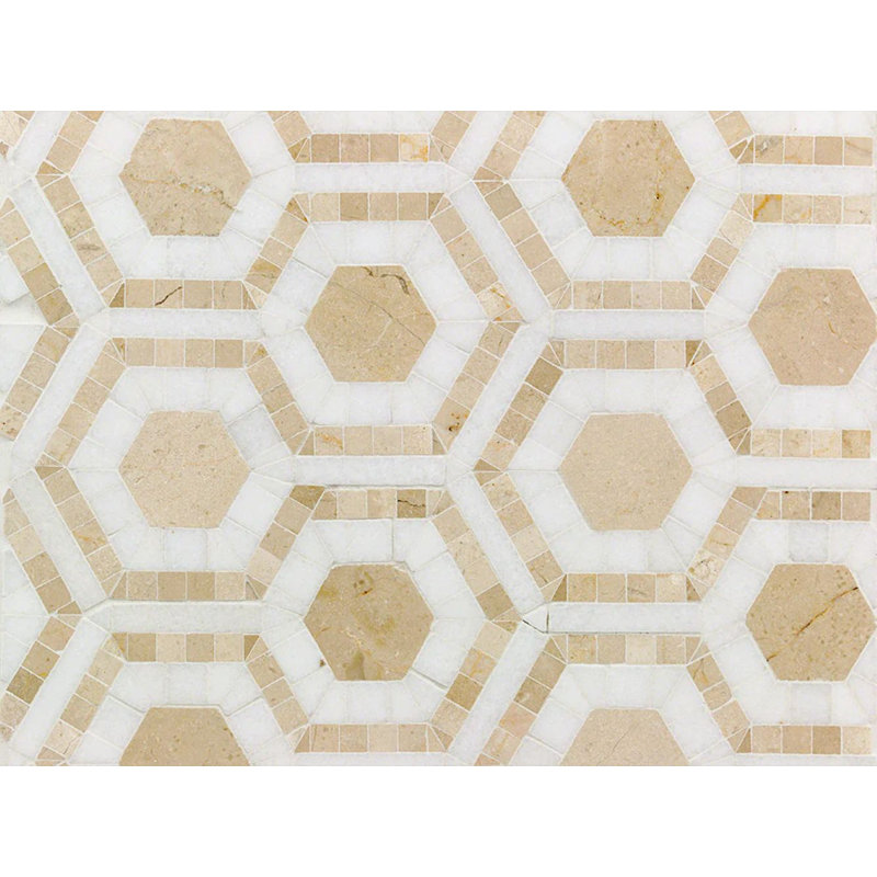 Cosmos 4" Micro Hexagon Polished Marble Mosaic Tile, Crema Marfil
