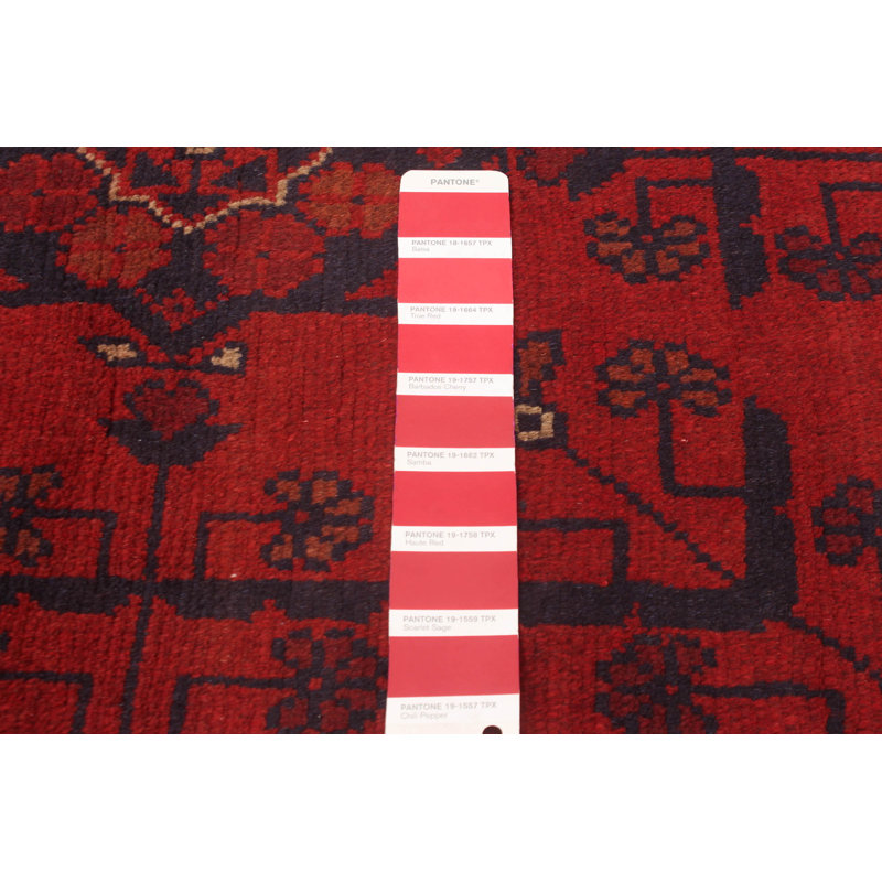 Tapis rouge en laine noué à la main de conception unique 5 pi 1 po x 6 pi 8 po Monez